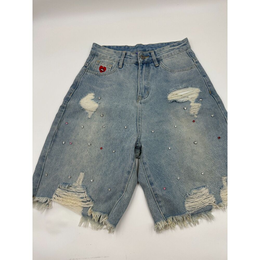 Aelfric Eden Rhinestone Application Jorts Rhinestones Sz 26 Relaxed Fit Denim